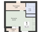 1-к. квартира, 36&nbsp;м²