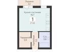 1-к. квартира, 27&nbsp;м²