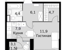 Студия, 34,4&nbsp;м²