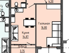 1-к. квартира, 49,5&nbsp;м²
