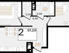 2-к. квартира, 61 м²