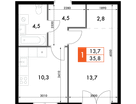 1-к. квартира, 35&nbsp;м²