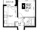 1-к. квартира, 31&nbsp;м²
