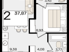 Студия, 37 м²