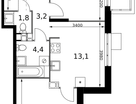 2-к. квартира, 54 м²