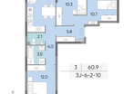 3-к. квартира, 60 м²