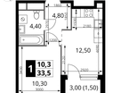 1-к. квартира, 33 м²