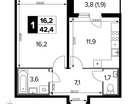 1-к. квартира, 42&nbsp;м²