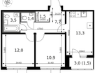 2-к. квартира, 53&nbsp;м²