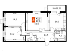 3-к. квартира, 87&nbsp;м²