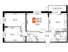 3-к. квартира, 87&nbsp;м²