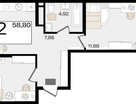 2-к. квартира, 58 м²