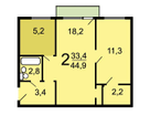 2-к. квартира, 45&nbsp;м²