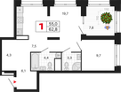 1-к. квартира, 62&nbsp;м²