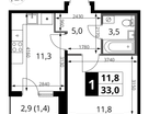 1-к. квартира, 33&nbsp;м²