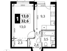 1-к. квартира, 32&nbsp;м²