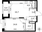 2-к. квартира, 49 м²