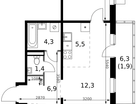 3-к. квартира, 62 м²