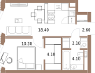 1-к. квартира, 41&nbsp;м²