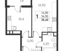 1-к. квартира, 36,4&nbsp;м²