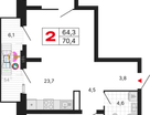 2-к. квартира, 70 м²