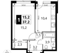 1-к. квартира, 37&nbsp;м²