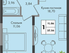 1-к. квартира, 38&nbsp;м²