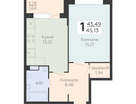 1-к. квартира, 45&nbsp;м²
