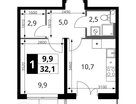 1-к. квартира, 32&nbsp;м²