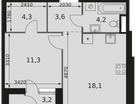 1-к. квартира, 43 м²