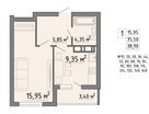 1-к. квартира, 39&nbsp;м²