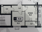 1-комнатная квартира, 32&nbsp;м²