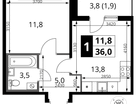 1-к. квартира, 36&nbsp;м²