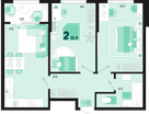 2-к. квартира, 61 м²
