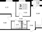 3-к. квартира, 61&nbsp;м²