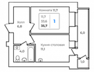1-к. квартира, 38,9&nbsp;м²