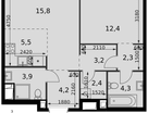 2-к. квартира, 54&nbsp;м²