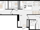 2-к. квартира, 59&nbsp;м²