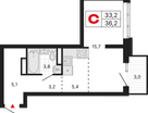 Студия, 36 м²