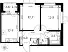 2-к. квартира, 54&nbsp;м²