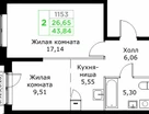 2-к. квартира, 43&nbsp;м²