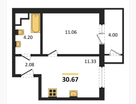 1-к. квартира, 30,7&nbsp;м²