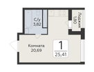 1-к. квартира, 25&nbsp;м²