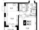 2-к. квартира, 46&nbsp;м²