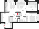 1-к. квартира, 62&nbsp;м²