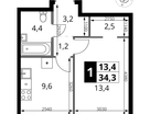 1-к. квартира, 34 м²