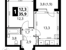 1-к. квартира, 35&nbsp;м²