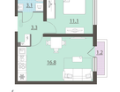 1-к. квартира, 34&nbsp;м²