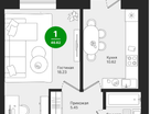 1-к. квартира, 46,6&nbsp;м²