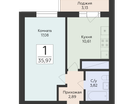 1-к. квартира, 35&nbsp;м²
